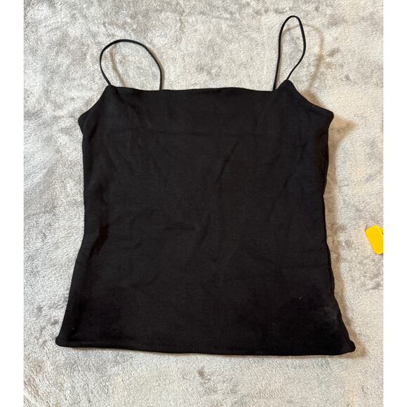 NWT Madewell Jet Black Squareneck Tank Top Size Medium Y2K Stretch Causal Cotton - Picture 5 of 9